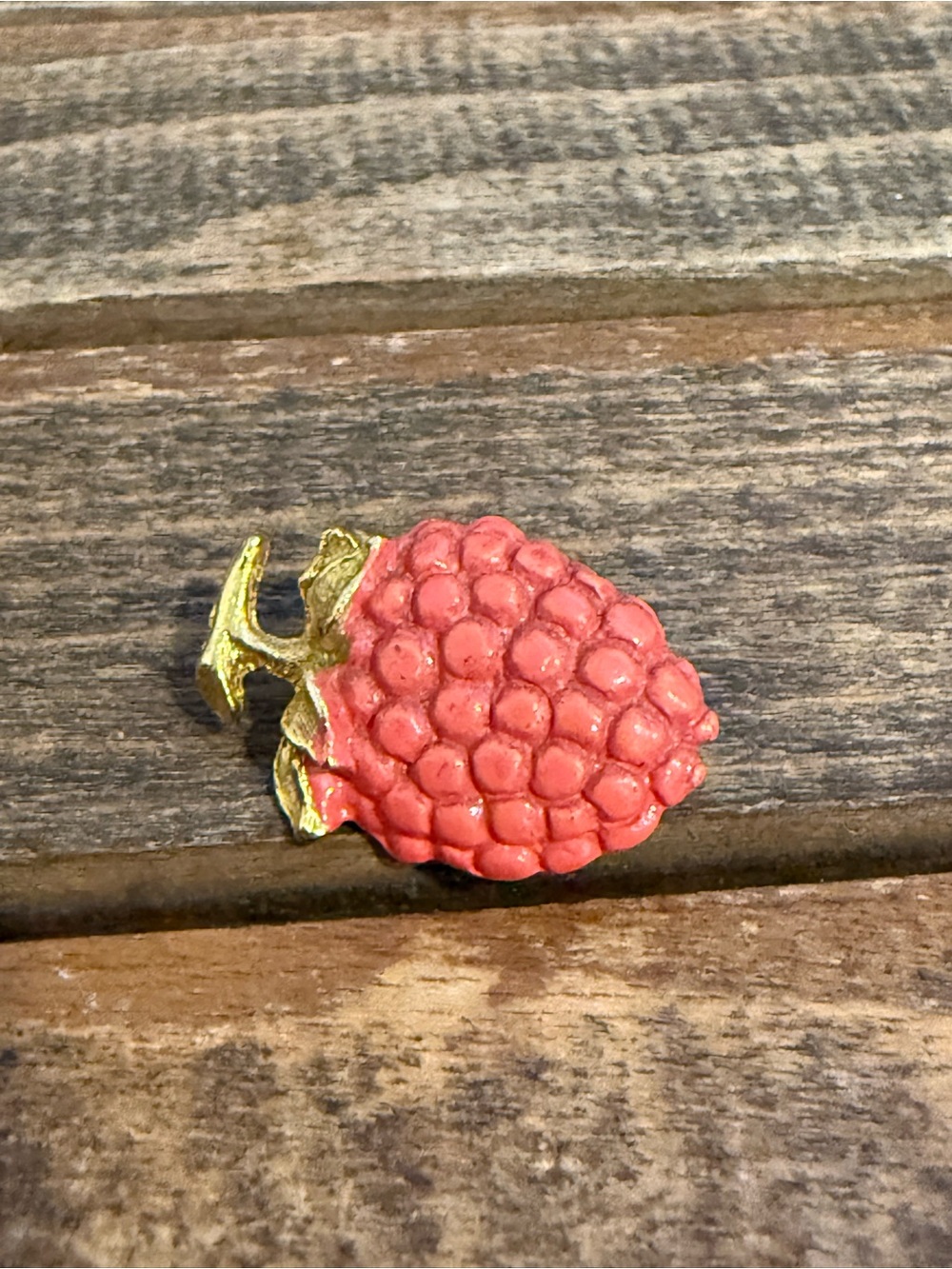 Vintage Raspberry Brooch Pink Coral Berry Gold Tone Fruit Pin